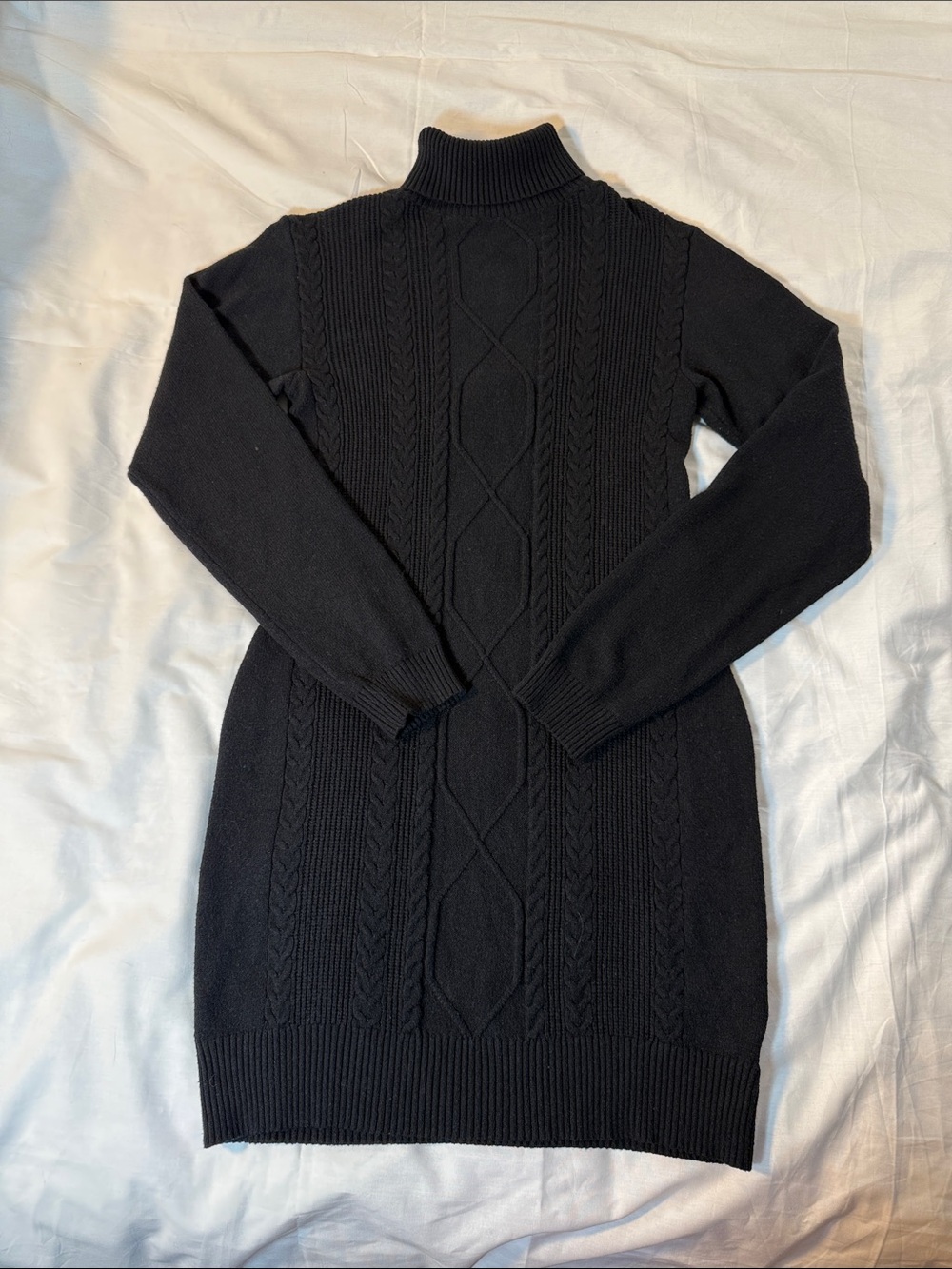 Black Cable-Knit Turtleneck Sweater Dress